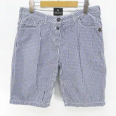 メゾン スコッチ MAISON SCOTCH ギンガムチェック柄 膝丈 ハーフパンツ ボタンフライ 26 紺系 ネイビー 金具のサムネイル