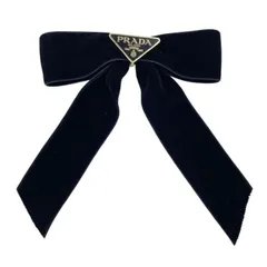 PRADA プラダ バレッタ トライアングルロゴ 1IF154 ブラック系 ベルベット レディース ヘアアクセサリー リボン 美品のサムネイル
