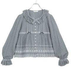 PINKHOUSE 三つ子のくまの冬支度刺繍使いブラウス ネイビー ピンク