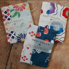 セール☆京都くろちく 両面ガーゼはんかち3枚セット 花柄 綿100 手ぬぐい ハンカチ 新品未使用 夏 和柄 さくらんぼのサムネイル