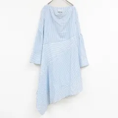 ◎3.1 Phillip Lim スリーワンフィリップリム ワンピース アシンメトリー ストライプ ボーダー アセテート レーヨン ホワイト ブルー レディース 2 b01044のサムネイル