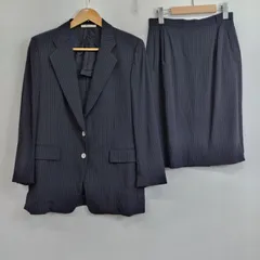 Aquascutum アクアスキュータム セットアップ スカートスーツ テーラードジャケット 裏地 背抜き ピンストライプ ビジネス オフィス フォーマル 日本製 ウール ネイビー 13 G400のサムネイル