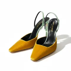 g14【美品】SAINT LAURENT スリングバック パンプス イタリア製 36サイズ イエロー グリーン ベルベット レザー レディース 女性用k02iのサムネイル