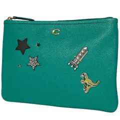 【在庫一掃】 コーチ COACH ロゴ クラッチバッグ ポーチ クラッチバッグ レザー グリーン CJ868 レディース 【中古】のサムネイル