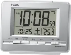 【新品・未使用品】セイコー クロック 目覚まし時計 電波 デジタル カレンダー 温度 表示 PYXIS ピクシス 銀色 メタリック NR535W SEIKOのサムネイル