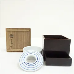 千家十職　永楽善五郎造（十四代　得全）造　染付輪線莨器（灰皿）（保護箱）  煙草 たばこ おしゃれ かわいい 喫煙具 アンティーク レトロ 骨董 インテリア シガー 年代のサムネイル