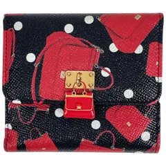 【在庫一掃】 ドルチェアンドガッバーナ DOLCE&GABBANA バッグ柄 二つ折り 財布 シシリー レザー ブラック レッド ホワイト レディース 【中古】のサムネイル