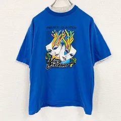 半袖プリントTシャツ　ヴィンテージ　シングルステッチ　青　ブルー　古着のサムネイル