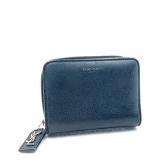■良品■SAINT LAURENT  PARIS サンローランパリ　リヴゴーシュコンパクトフルジップウォレット　ジップアラウンド　二つ折り財布　YSL カサンドラ　レザー　本革　ネイビーグレー　前面ロゴ　イタリア製　刻印あり　GUE414661・0317のサムネイル