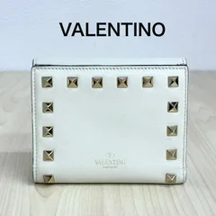 【ヴァレンティノガラヴァーニ VALENTINOGARAVANI】二つ折り財布 ロックスタッズカーフスキンコンパクトスモールウォレット ホワイト系×ゴールド ⭐︎のサムネイル