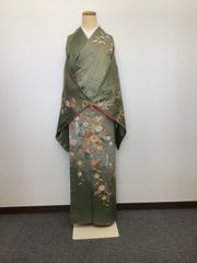 美品】正絹 訪問着 袷 緑色 花柄 友禅 身丈168cm 裄67cm - メルカリ