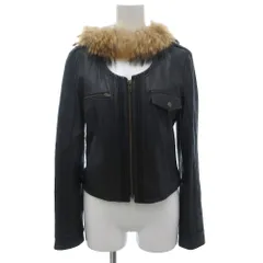 ノール シュド NORD SUD 美品 ライダースジャケット シングル 羊革 リアルファー 38 Uネック ピンタック エポレット 黒 ブラック /KB ■ECF007のサムネイル