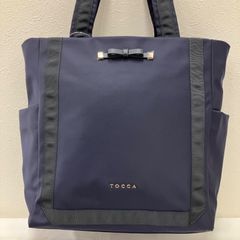 トッカ 2way ショルダーバッグ ハンドバッグ ナイロン×レザー ネイビー