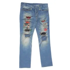 HYSTERIC GLAMOUR ヒステリックグラマー 02182AP06 GOD PATCH DENIM pt スリムストレート PT 転写 トロンプルイユ デニム パンツ インディゴブルー系 M【美品】【中古】のサムネイル