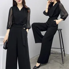 オールインワン パンツスーツ シフォン 七分袖 スーツ ドレス セレモニースーツ オーバーオール レディース 服 母親 卒業式 卒園式 入学式 結婚式 二次会 パーティー フォーマル 通勤 面接 母 ママ OL スッキリ 脚長効果 M0714-VGF4-1のサムネイル