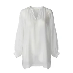 2g14 【美品】 JUN MKAMI ジュンミカミ アイリッシュリネン タックスリーブブラウス チュニックワンピース ホワイト 麻100％ レディースu02tのサムネイル