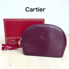 【カルティエ Cartier】マスドゥ化粧ポーチ 保存箱付 ギャランティーカード付 ワインレッド ⭐︎のサムネイル