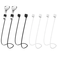 [Stoooduo] イヤホン ストラップ 4個セット ネック スト シリコンヘッドセット ストラップ ネックストラップ 軽量 紛失防止 落下防止 収納便利 ワイヤレス イヤホン対応（ブラック+ホワイト）のサムネイル