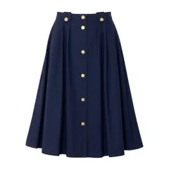 76g14 BURBERRY バーバリー フロントボタン タックスカート ミディ丈 金ボタン サイズ9AR ネイビー ウール100％ レディースu02tのサムネイル