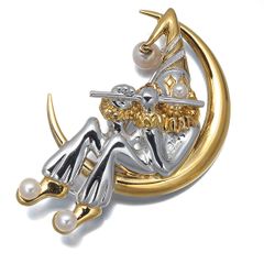 59 MIKIMOTO 月に座る道化師 楽器を持つピエロのブローチ シルバー