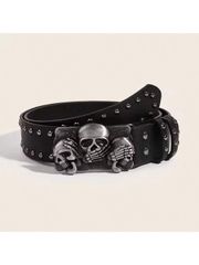 Accessories Women's Belt 1pc Skull Punk PU Leather Women's Belt with Studs, Black, Suitable for Music Festivals, Y2K, Halloween