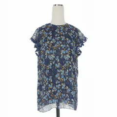 ディースクエアード DSQUARED2 22SS Frill Top 花柄 シルク ブラウス フリル トップス 半袖 38 ネイビー 紺 S72NC0989 国内正規のサムネイル