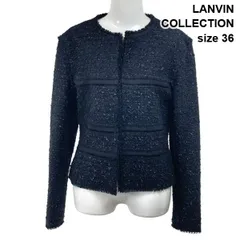 ◆ ランバンコレクション LANVIN COLLECTION ツイードノーカラージャケット ショート丈 長袖 黒 毛 36 S 7号 レディース S6H634のサムネイル