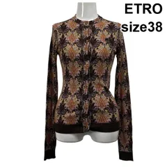 ◆ エトロ ETRO ニットカーディガン 長袖 クルーネック ペイズリー柄 花柄 ジャカード織り ウール100％ 38 XS～S 5～7号 レディース S6H635のサムネイル