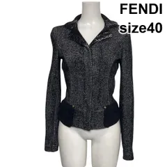 ●◆ フェンディ FENDI テーラードジャケット ニット 長袖 ペプラム調 ツイード風 黒 白 ウール混 40 S 7号 レディース S6H636のサムネイル