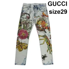 ●◇ グッチ GUCCI パンツ デニム 虫柄 ハンドペイント風 テーパード マルチカラー コットン 29 メンズ S6G152のサムネイル