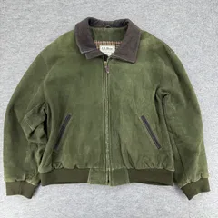 L.L.Bean 80s USA製 レザージャケット 本革 オリーブグリーン×ダークブラウン 襟・ポケット配色切替 チェック柄コットン胴裏 YKK USAジップ リブ仕様 内ポケット 表記XL アメカジ ワークのサムネイル