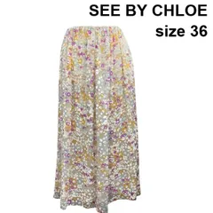□ シーバイクロエ SEE BY CHLOE ロングスカート ギャザーフレア ウエスト総ゴム 裏地付 マルチカラー シルク 36 S 7号 レディース Z6C566のサムネイル