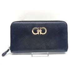 ★Salvatore Ferragamo フェラガモ ガンチーニ ラウンドファスナー 長財布 レザー ブラック系 グレージュ シルバー金具 中古★008380のサムネイル