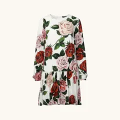 80e1 DOLCE&GABBANA ドルチェアンドガッバーナ フラワープリント ワンピース フレアワンピース バラ柄 薔薇 9/10 ホワイト キッズ 女の子u02tのサムネイル