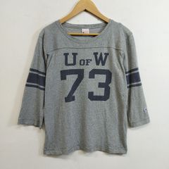 Champion チャンピオン ロンT 七分袖 袖 3ライン ナンバリング フットボール スポーツ 古着 VINTAGE コットン グレー Ｍ G408