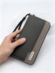 Men's Bags, Clutch Bags, Second Bags, Men's Business Long Wallet, Patchwork Leather Wrist Strap Clutch, Large Capacity with Smartphone Stand, Multiple Card Slots and Coin Pocket, Daily Commuter Casual Men's Wallet
