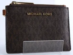 MICHAEL KORS マイケルコース コイン カード ケース 小銭入れ シグネチャー レザー 革 PVC ブラウン 茶 MK ロゴ ゴールド 金 レディース 女性のサムネイル