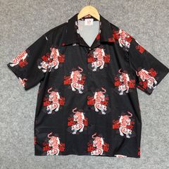 チュウカタベタイ×tomowaka コラボ【L】半袖シャツ グリーン 虎 総柄