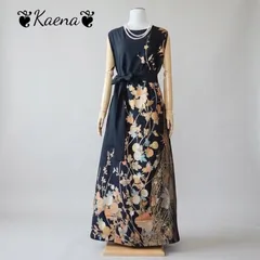 着物リメイク ロングワンピース  黒留袖 Aライン マキシ丈ドレス 金彩 駒刺繍 流水鴛菊文 ブラック 黒 結婚式 フォーマルのサムネイル