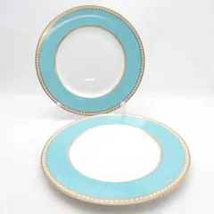 未使用 WEDGWOOD ウェッジウッド ユーランダーパウダー ターコイズ 大皿 2枚 ペア 黒壺 旧刻印 SM5519S2 のサムネイル