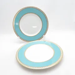 美品 WEDGWOOD ウェッジウッド ユーランダーパウダー ターコイズ 中皿 2枚 ペア 黒壺 旧刻印 SM5516S2 のサムネイル