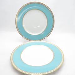 美品 WEDGWOOD ウェッジウッド ユーランダーパウダー ターコイズ 大皿 2枚 ペア 黒壺 旧刻印 SM5517S2 のサムネイル