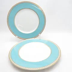 美品 WEDGWOOD ウェッジウッド ユーランダーパウダー ターコイズ 大皿 2枚 ペア 黒壺 旧刻印 SM5518S2 のサムネイル