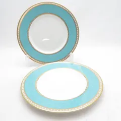 美品 WEDGWOOD ウェッジウッド ユーランダーパウダー ターコイズ 中皿 2枚 ペア 黒壺 旧刻印 SM5514S2 のサムネイル