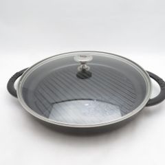 30センチ 正規品 ピュアグリル ラウンド STAUB グリルパン ガラス蓋