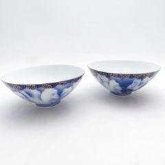 希少・廃盤】 深川製磁 紅白花結び 組飯碗 夫婦茶碗 京平飯碗 2客ペア