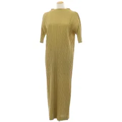【中古】プリーツプリーズ PLEATS PLEASE 2025年秋冬 ポリエステル系 プリーツ 半袖 ロング ワンピース マスタード【サイズ表記なし（L位）】【レディース】のサムネイル