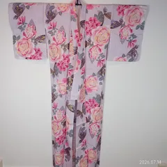 浴衣 レディース 花柄 ラベンダー ピンク バラ柄 浴衣単品 帯なしのサムネイル