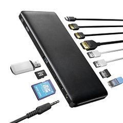 산와 다이렉트 Type-C 도킹 스테이션 3 화면 출력 HDMI × 2 DisplayPort × 1 PD 100W LAN Type-A × 3 microSD & SD 카드 이어폰 잭 전용 AC 부속 11in1 400-VGA020yu