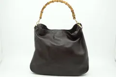 オールド グッチ ヴィンテージ バンブー ハンドバッグ 001 1577 002058 レザー 茶 ブラウン GUCCI 7167hのサムネイル